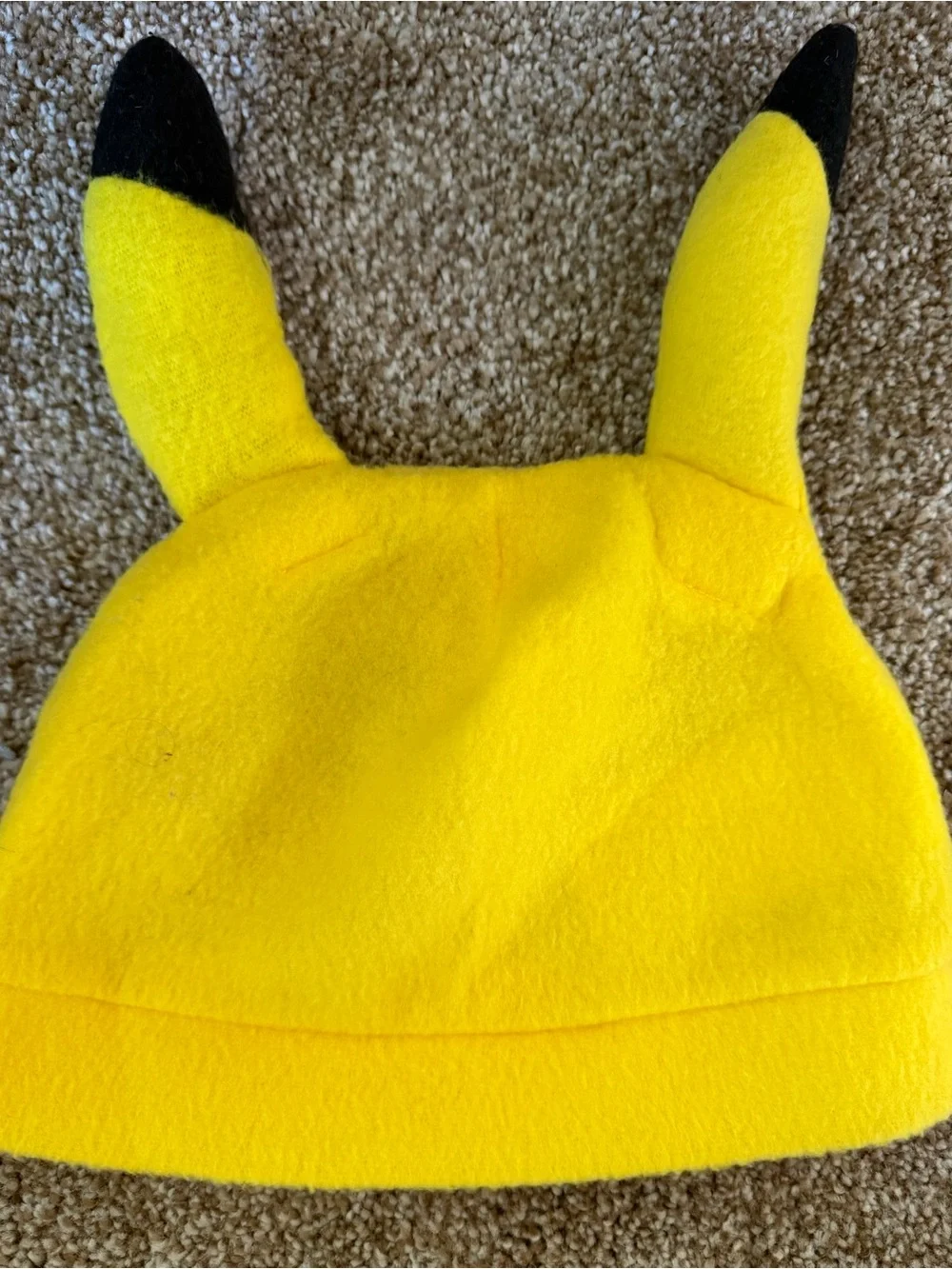 Pokemon Yellow Pikachu Plush Hat with Black Ear Tips and Red Cheeks